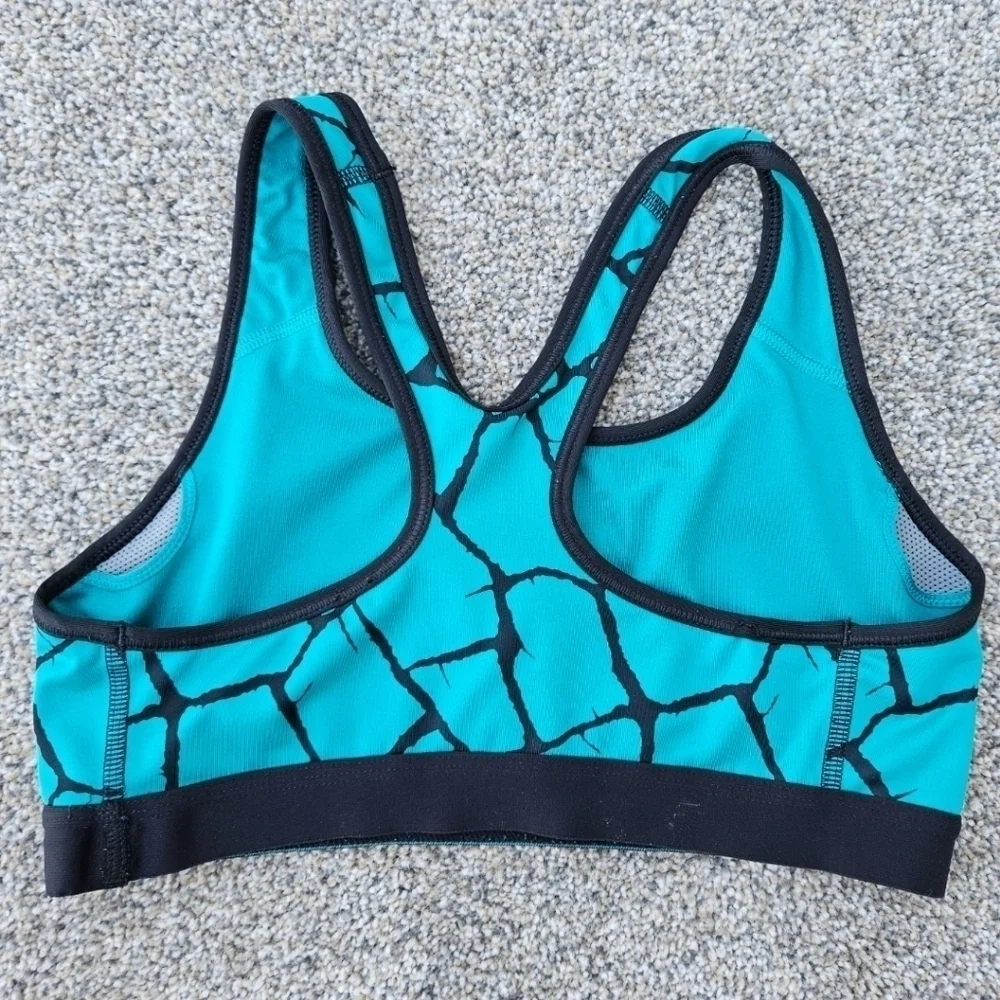 Nike Pro DRI-FIT Black & Emerald Green Snake Crackle Sports Bra Top Size Medium